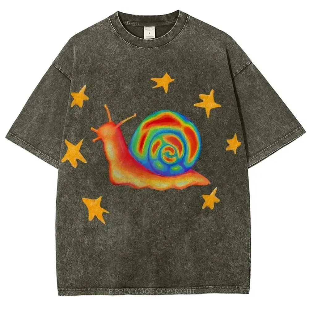 Women's Retro Vintage Preppy Fashion Apparel Round Neck Short Sleeve Cotton T-Shirt - Celestial Watercolor Sharks Graphic, Comfortable Fabric