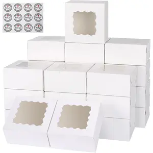 48pcs Cookie Boxes with Window  3.39x3.39x2.48 Inch Bakery Treat Box Kraft Paper Cupcake Container with Tag Rope for Dessert Candy Donut Muffin Wedding Baby Shower