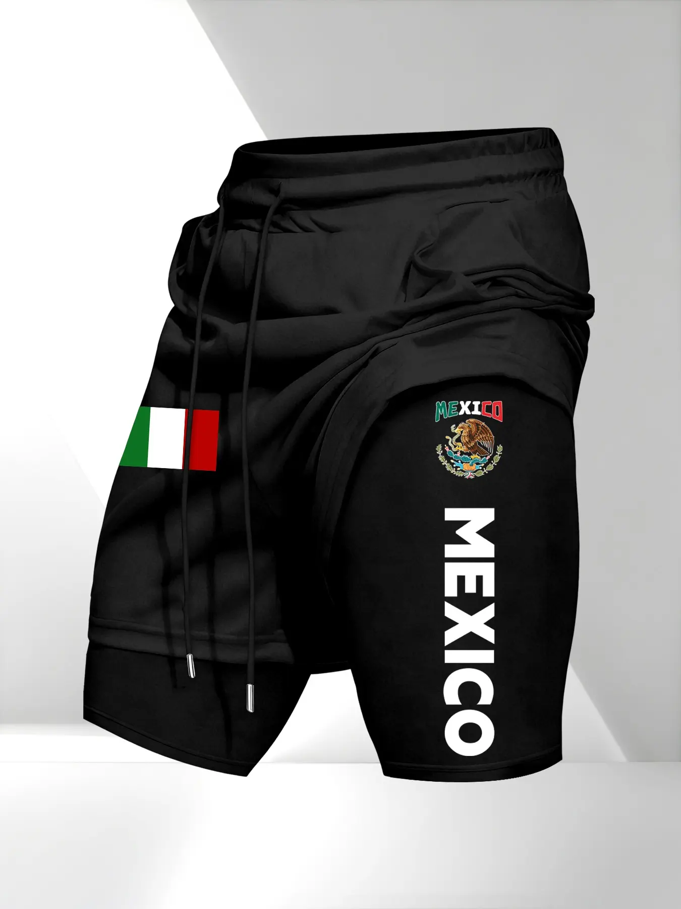 Men's Mexican Emblem Print Two-Piece Loose Fit Shorts, Drawstring Waist with Pockets, Summer Comfort for Gym Sports and Daily Use