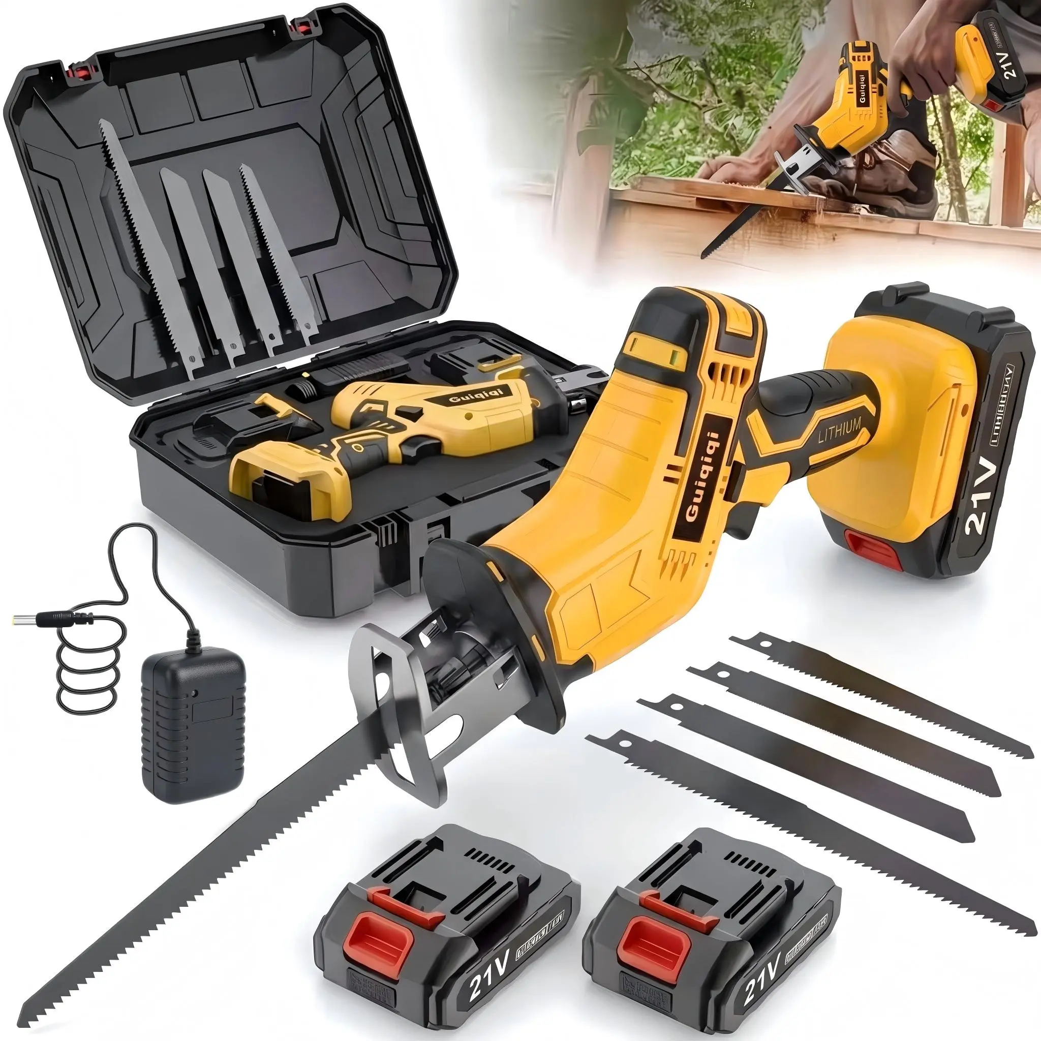 Newly Upgraded Electric Reciprocating Saw, Wireless HandSaw with LED Light and Safety Lock, Suitable for Multi-Purpose Cutting, Equipped with 1 Or 2 Battery, Replaceable Saw Blades and Tool Box, Tools On At a Discount, Men's Gift, Holiday gift