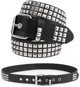Black Studded Belt, PU Leather Statement Waist Belt with Silver Rivets, Fashion Accessory for Festival Concert Party Outfits
