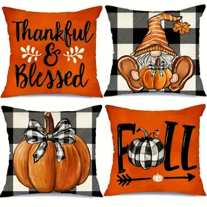 4pcs,  Autumn Throw Pillow Covers, Pumpkin and Fall Accents, Suitable for Outdoor, Living Room, Bedroom, and Home Decor , Single-sided Printing, Without Pillow Core