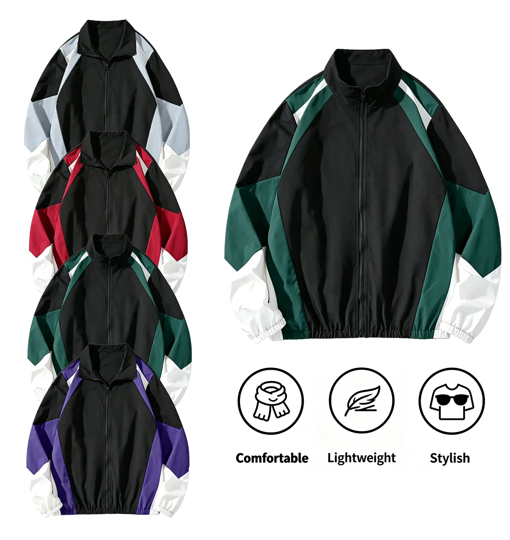 Men's Color Block Zip Up Stand Collar Track Jacket Lightweight Windbreaker Comfort Casual Retro Street Outerwear 4 Color Options