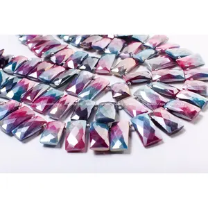 Moonstone Faceted Rectangle Pillow Shape, Moonstone Mystic Purple Blue Coated Faceted Top Drilled 10x17-22mm Gemstone Bead 10" Strand, 21pcs