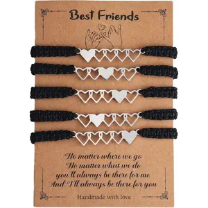 2/3/4/5 Pcs Adjustable Bff Matching Heart Braided Beaded Friendship Bracelets Best Friend Gifts for Women Girls Teens Friends