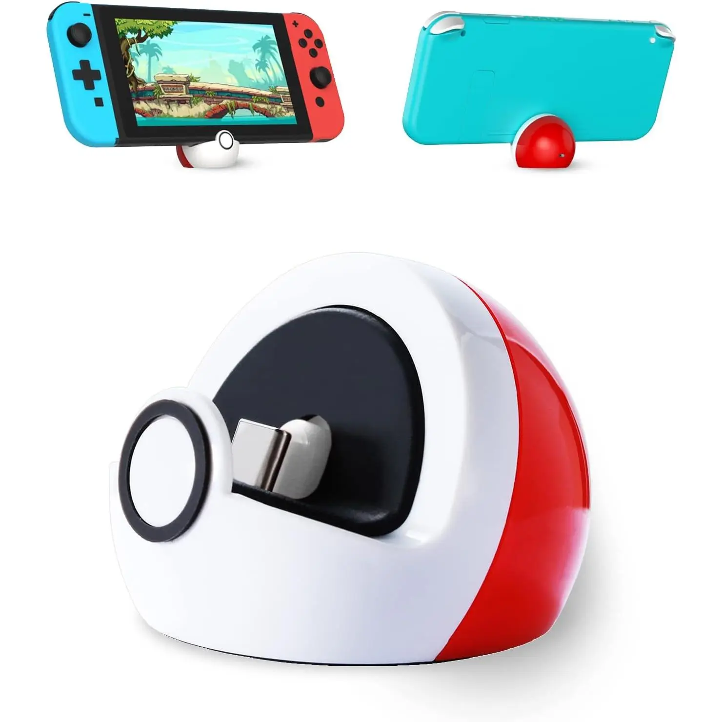L-CPS001  Tiny Charging Stand Compatible with Nintendo Switch/Switch Lite/Switch OLED, Portable Cute Switch Dock Station with USB-C Port for Switch Games, No Projection, Red&White