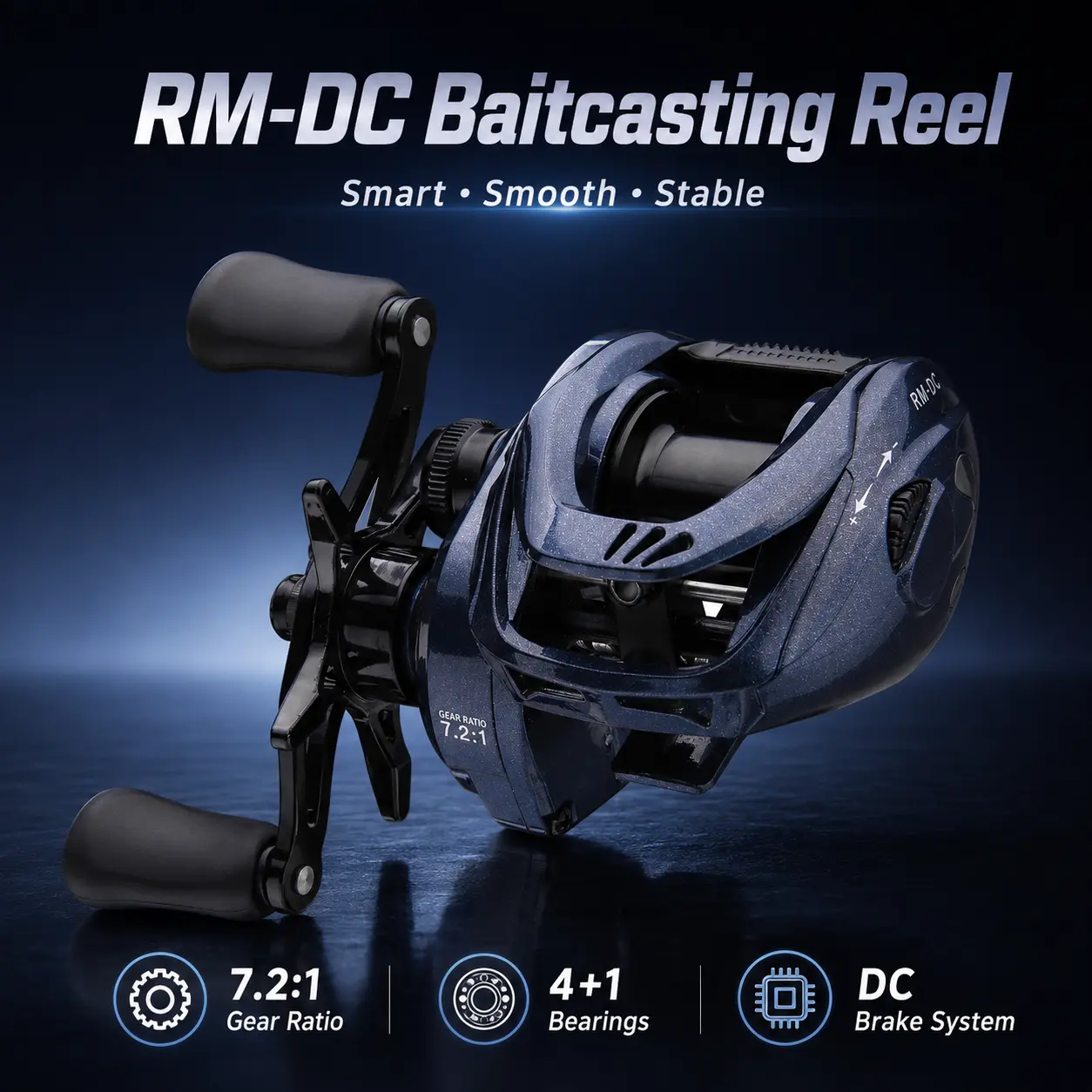 TRONMER RM-DC Baitcasting Reel - DC Smart Brake System, 7.2:1 Gear Ratio, 4+1 BB Bearings, Anti-Backlash Design for Smooth Casting in Freshwater & Saltwater Lure Fishing