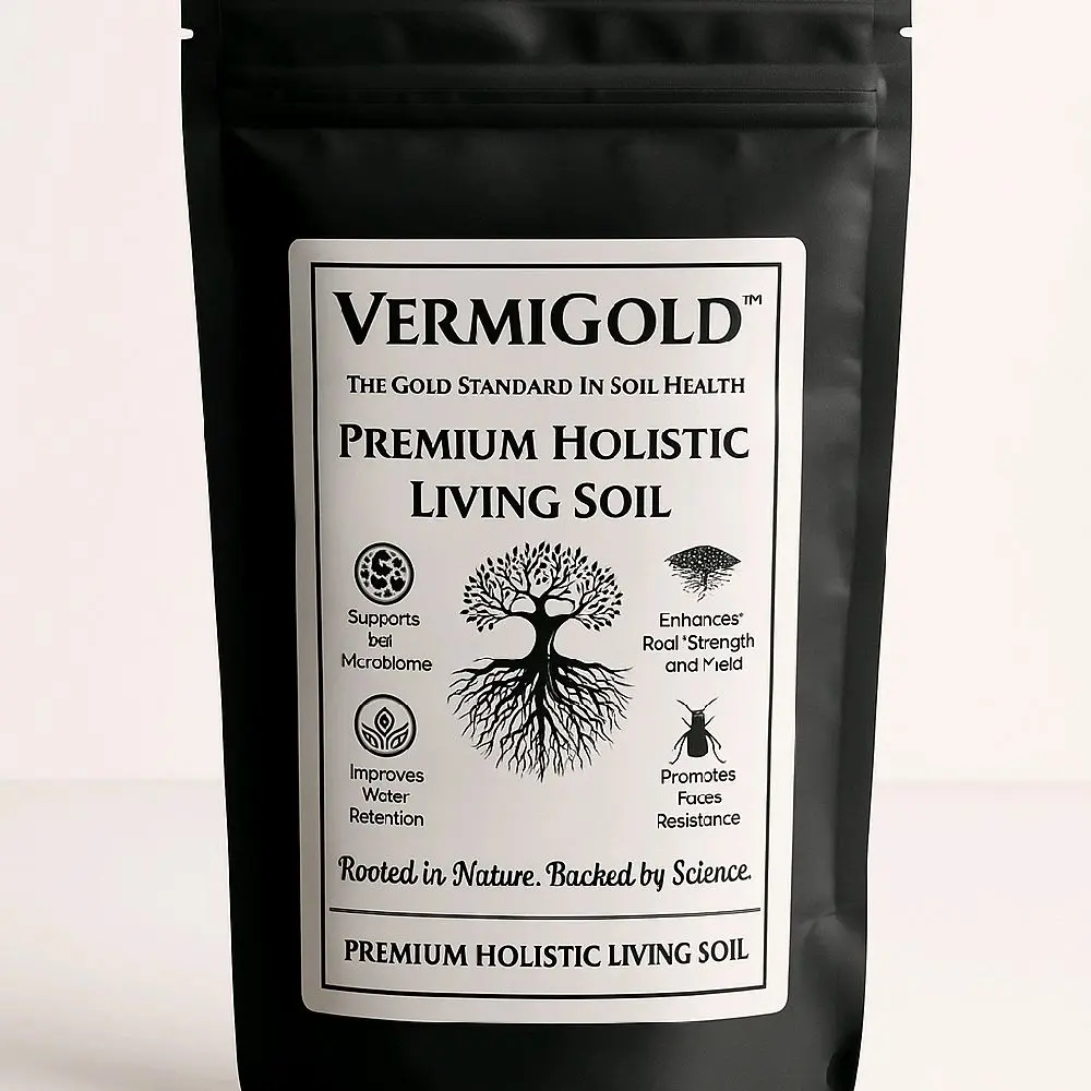 VermiGold Premium Holistic Living Soil - Supports Beneficial Microbiome Improves Water Retention Promotes Fungal Resistance Rooted in Nature Backed by Science