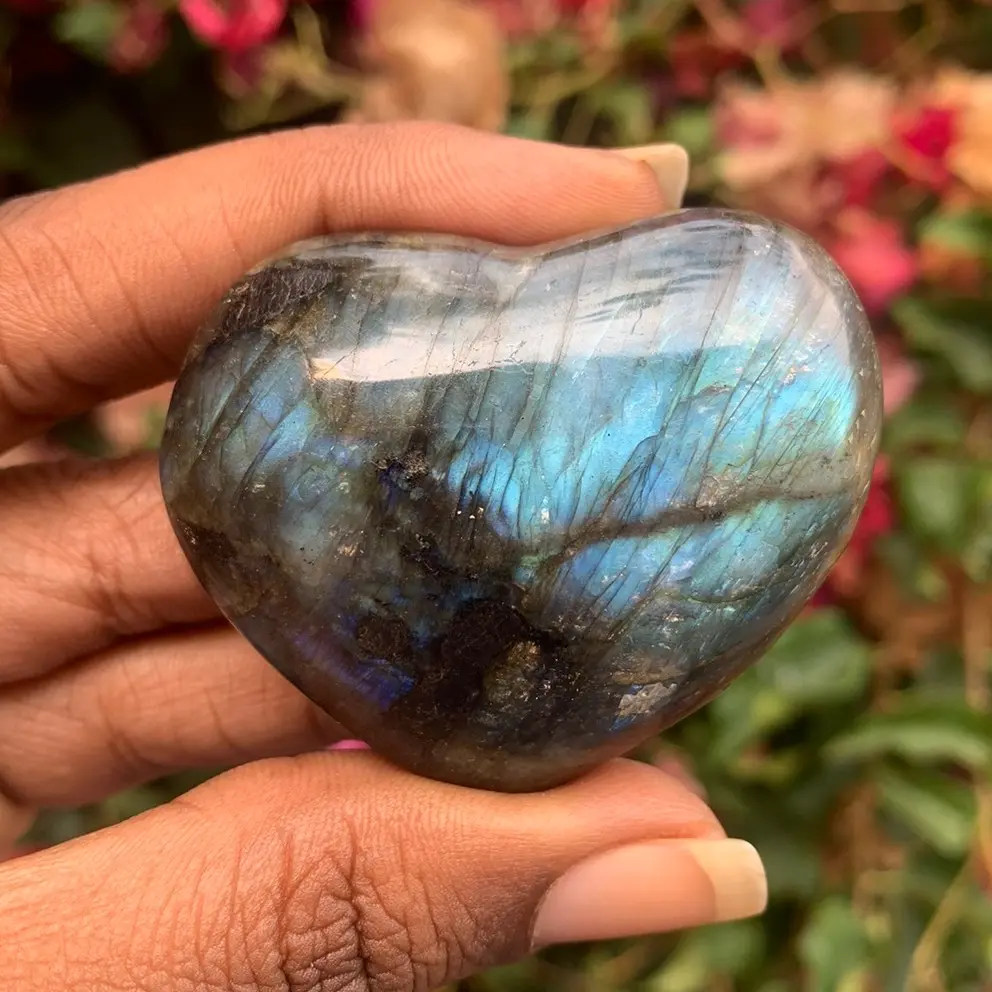 Natural Black Labradorite Heart Carving