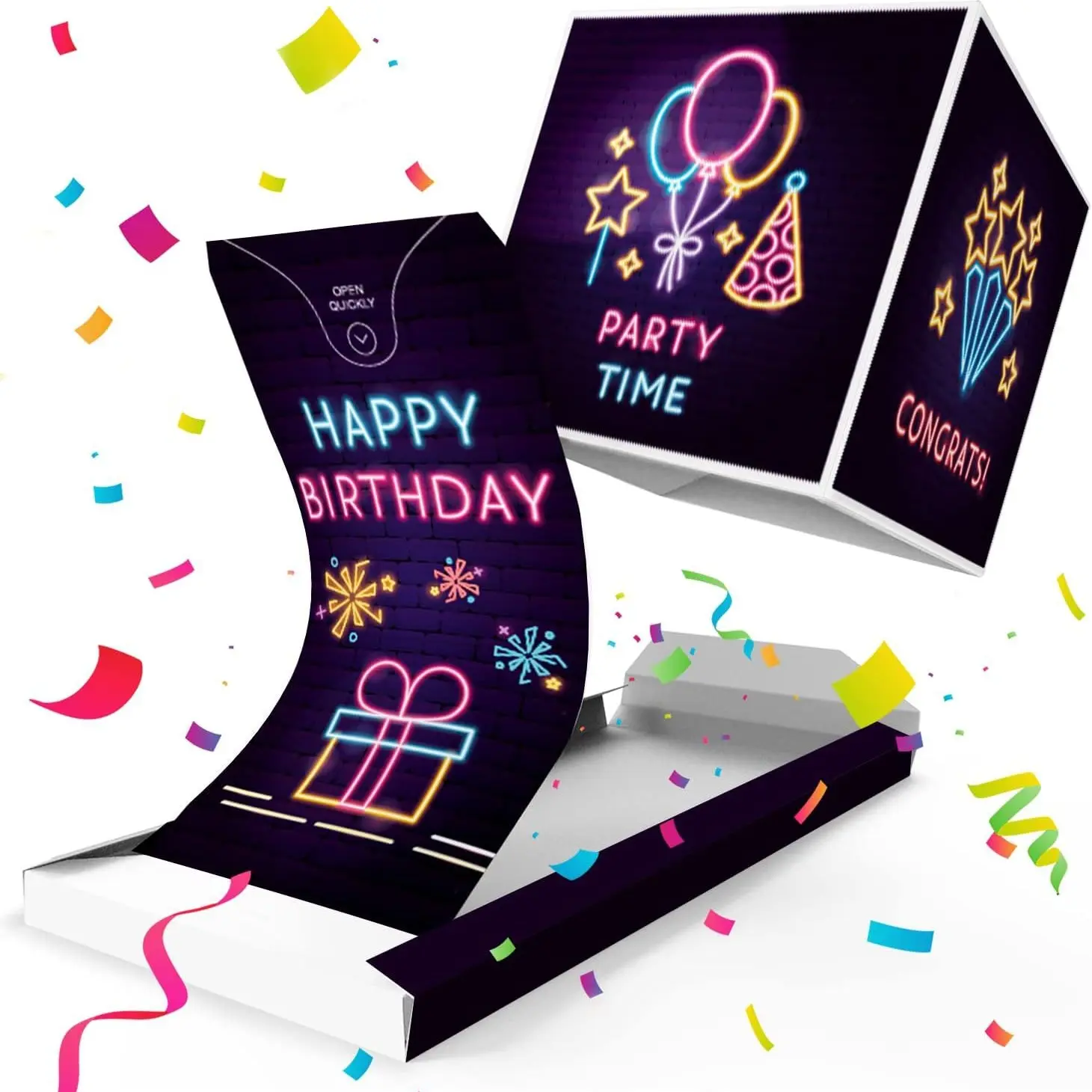 4pc Happy Birthday Greeting Card Set, Explosive Colorful Confetti Surprise Box, Creative Pop-Up Design, Perfect Birthday Gift