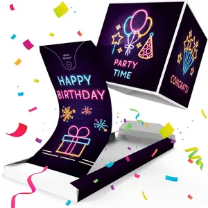 4pc Happy Birthday Greeting Card Set, Explosive Colorful Confetti Surprise Box, Creative Pop-Up Design, Perfect Birthday Gift
