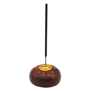 Incense Stick & Cone Burner - Elegant Wooden Holder with Gold Accent for Aromatic Relaxation