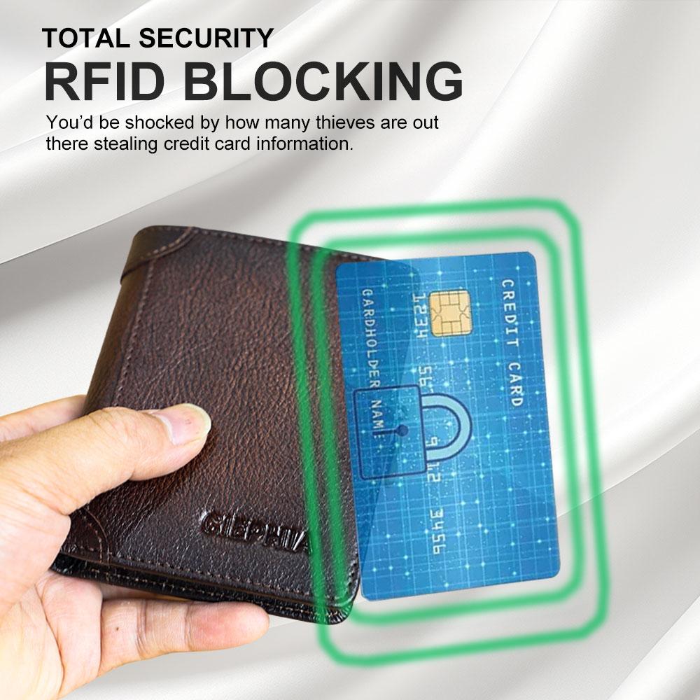 CIEPHIA Men's Genuine Leather RFID Blocking Bifold Wallet, Vintage Multi-Function Card Holder with 2 ID Windows and Zipper Coin Pouch