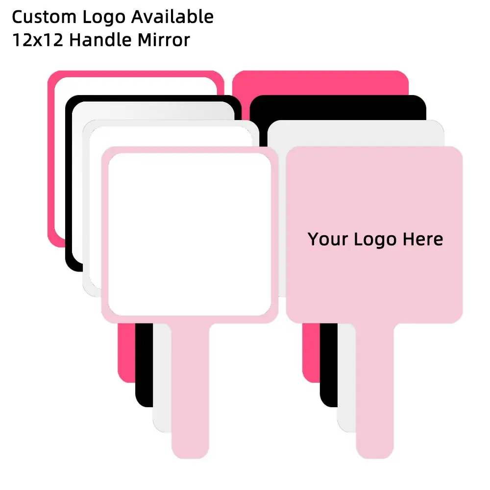 1 Pc 12x12cm Custom Logo Handheld Mirrors Wig Hair Stylist Lash Extension Nails SPA Salon Tools Personalized Handle Mirror