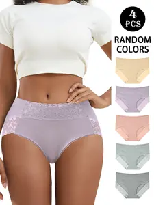 QUASTI 4/8 Pack High Waisted Lace Women's Underwear, Soft Cotton Full Coverage Briefs, Breathable Skin-Friendly Panties, Fashionable Hip Lifting Seamless Panty Set, Everyday Comfort Essentials, S-XXL