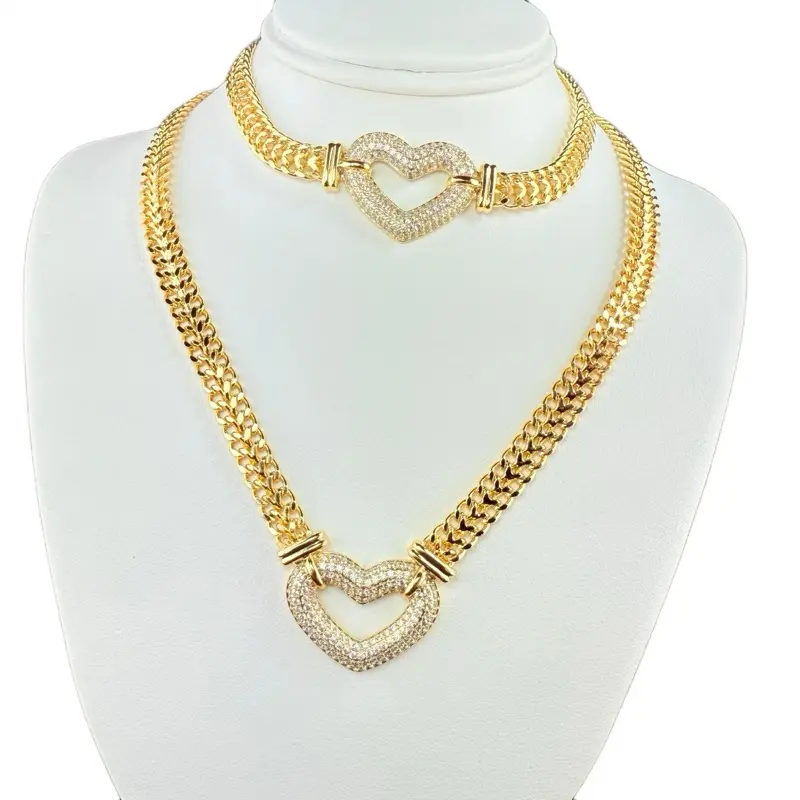 2002 Duo Set Gold Plated Heat Design 20 Inches and 7.5 Inches Necklace with Heart Charm