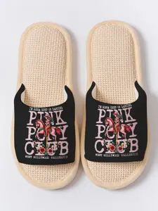 Pink Pony Club Retro Print | American Edgy Cute Style 1 Pair Linen Breathable Non-Slip Soft Sole Home Slippers For Trendy Girls (Spring Summer Indoor Outdoor)