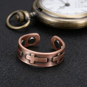 Handcrafted Punk Cross Magnetic Cuff Ring High Quality Pure Copper Ring, Unisex Gothic Jewelry Minimalist Statement Ring for Daily Wear, Meaningful Gift for Him or Her, One Size Fits All