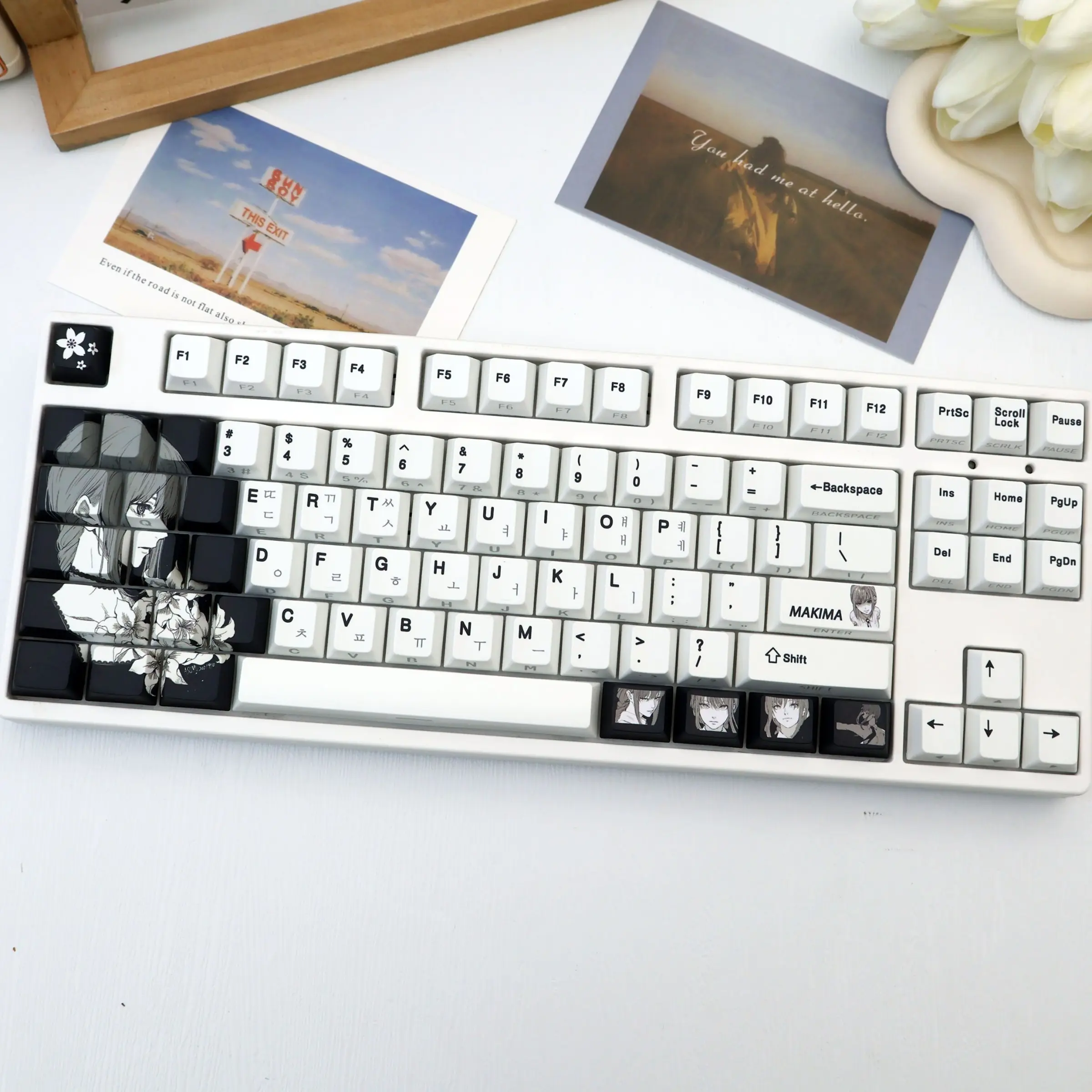 138 Key Flower And Girl Pbt Keycaps with Korean Text, Semi-Transparent Cherry Style, Dye Sublimation, Compatible with Mx Axes, Gaming Keyboard Accessories, for Keyboard Models 61/64/68/87/96/104/108