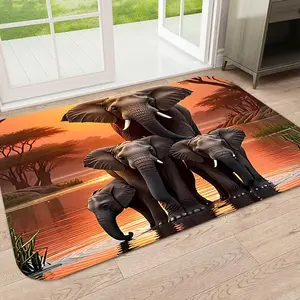 Elephant Pattern Floor Mat, Rectangle Home Decorative Carpet, Anti-slip Floor Mat for Home Living Room Bedroom Office, Vanity Decor Accessories