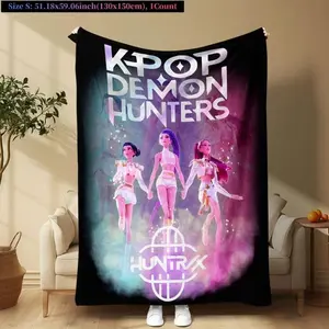 KPOP Demon Hunters Throw Blanket – Super Soft Flannel Fleece Blanket, Cozy Warm Lightweight Plush Blanket Perfect for Halloween Party, Christmas Gifts, Holiday Decorations, Anime Fans, Sofa Couch Bed Travel, Festival Vibes and Seasonal Home Décor