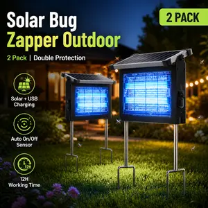 2 PACK | Outdoor Solar Bug Zapper – 4500V Powerful Mosquito Killer for Patio, Camping & Garden