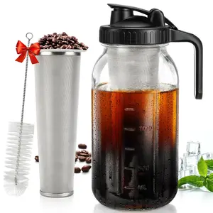 Cold Brew Coffee Maker 64 oz,2-Quart Wide Mouth Cold Brew Maker with Stainless Steel Cold Brew Filter-Mason Jar Pitcher with Lid and Spout for Coffee,Iced Coffee Accessories