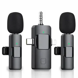 4 in 1 Wireless Lavalier Microphone, 1 Set USB Rechargeable Wireless Microphone, Professional Wireless Lavalier Lapel Microphone for iPhone Android Phone, Podcast Studio Equipment, Wireless Mic Receiver