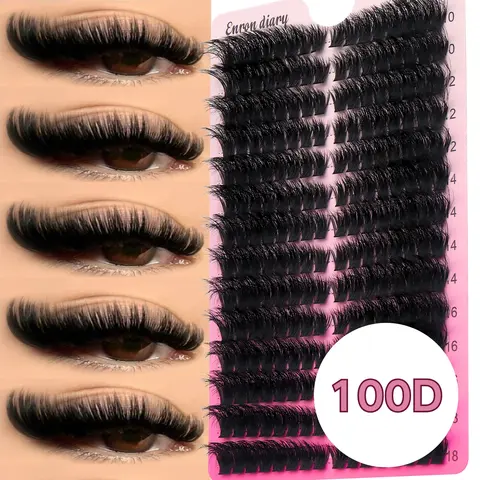 【Black Friday】14 Rows of Fluffy Individual Lash Clusters, Thick, Curled Cartoon-Style DIY False Eyelashes, Voluminous Design for Beginner-Friendly At-Home Application