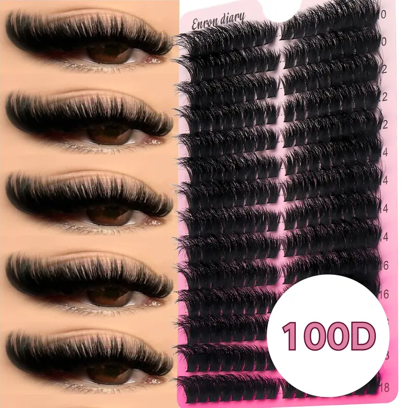 【Black Friday】14 Rows of Fluffy Individual Lash Clusters, Thick, Curled Cartoon-Style DIY False Eyelashes, Voluminous Design for Beginner-Friendly At-Home Application