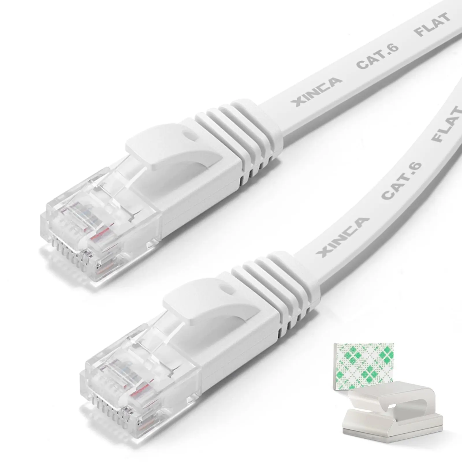 XINCA Cat6 Ethernet Cable 75ft White Gigabit Flat Network Cable with 40pcs Cable Clips Snagless Rj45 Connectors for Computer/Modem/Router/X-Box Faster Than Cat5e/Cat5