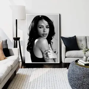 American Singer R and B Aaliyah Black and White Wall Poster