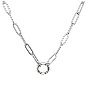 Round Carabiner Charm Holder Necklace for Women by Ginger Lyne, Stainless Steel, Interchangeable Charm Necklace, Paperclip Heart Link or Oval Chain, 18" Adjustable