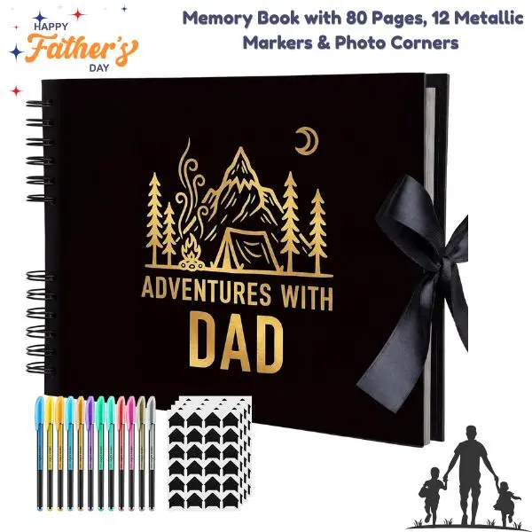 Modern DIY Dad Photo Album Scrapbook, Heartfelt Memory Making Gift from Daughter-Son, 80-Page Memory Book with 12 Metallic Markers & Photo Corners, Black Fathers Day/Birthday Gift (Toys & Hobbies, Scrapbooking & Stamping)