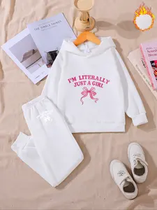 Girls' Fall & Winter Thick Fleece Set, Casual Style, Fitted Design, Warm Clothing for Kids, Ideal for Autumn & Winter Seasons