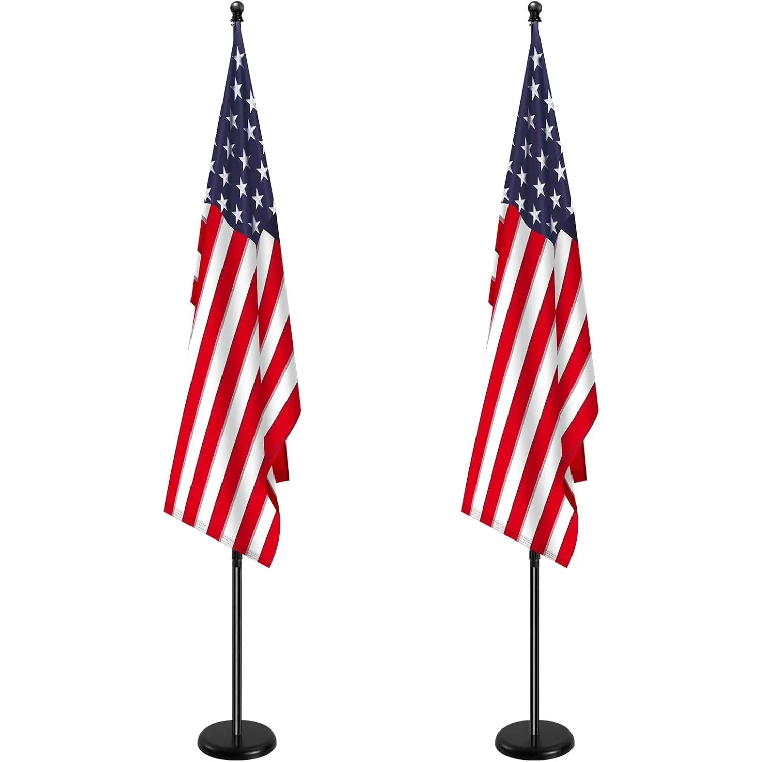 Indoor Telescoping Flag Pole with Base 6FT-8FT,Aluminum Commercial Indoor Flagpole with Black Ball Top Finial,Heavy Duty Indoor Flag Pole Kit for Office School City Hall Black 2Pack