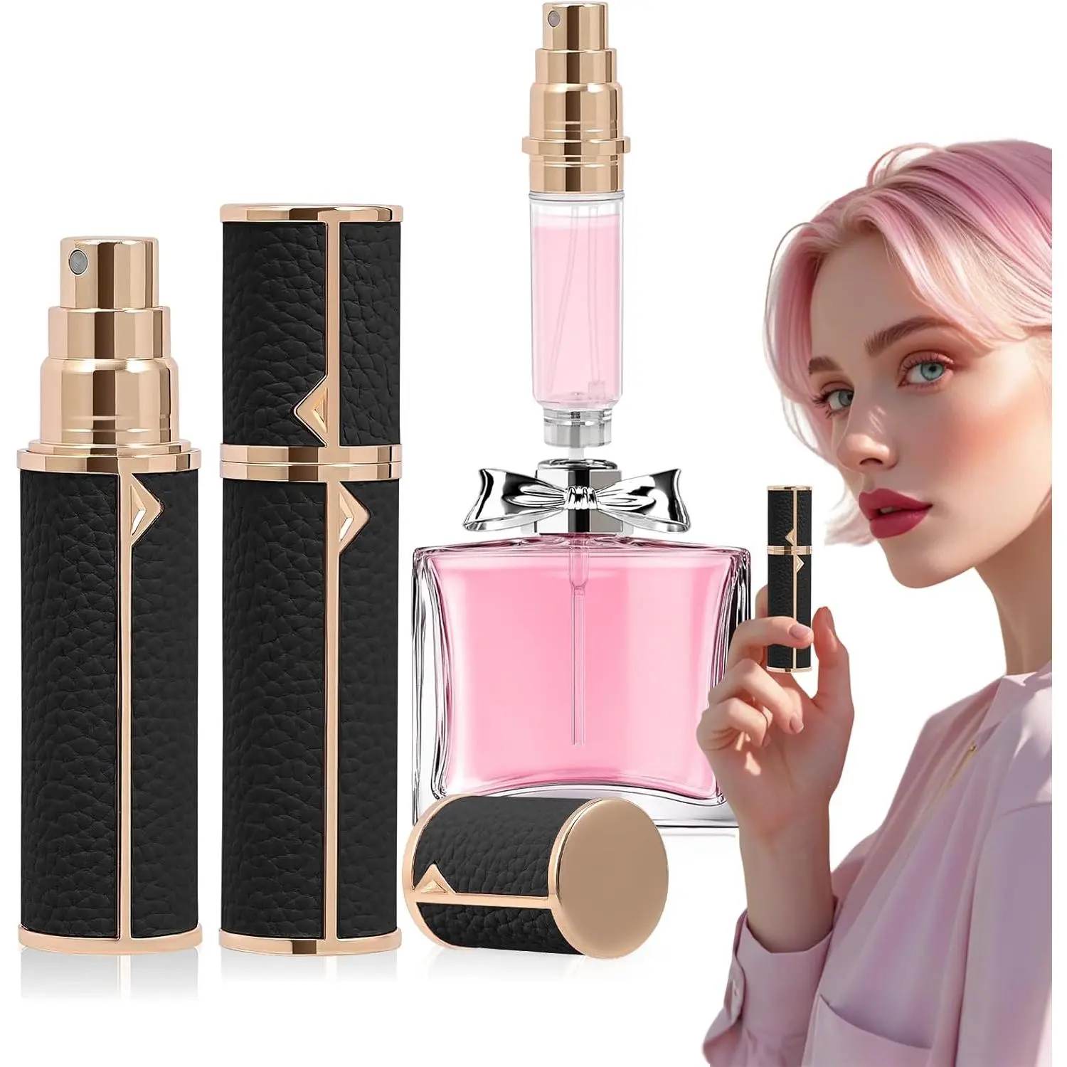 Travel Perfume Bottle Refillable - 5ml & 10ml Mini Fine Mist Spray Atomizer, Leak-Proof & Easy Refill, Small Pocket and Purse-Sized, TSA-Approved, for Men and Women (Black, 10ml)