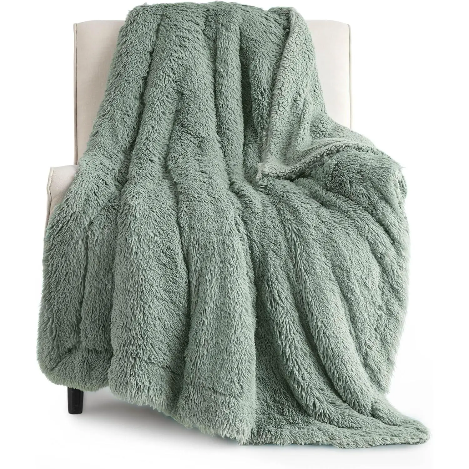 Sage Green King (108x90 in) Polyester Sherpa Faux Fur Blanket - Soft, Thick, Plush, Heavy, Oversized Winter Warm Bedding, Machine Washable, Father's Day Gift for Male Adults, King (108 X 90)