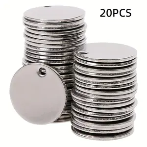 20pcs 25mm Round Stainless Steel Pendants, Blank Stamping Message Word Tags, Flat Round Charms for DIY Jewelry Making, Personalized Initials