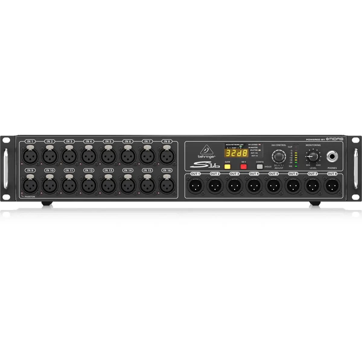 Behringer Digital Snake S16 I/O Box with 16 Remote, Controllable MIDAS Preamps, 8 Outputs, AES50 Networking, KLARK TEKNIK SuperMAC Technology, Usb, Device