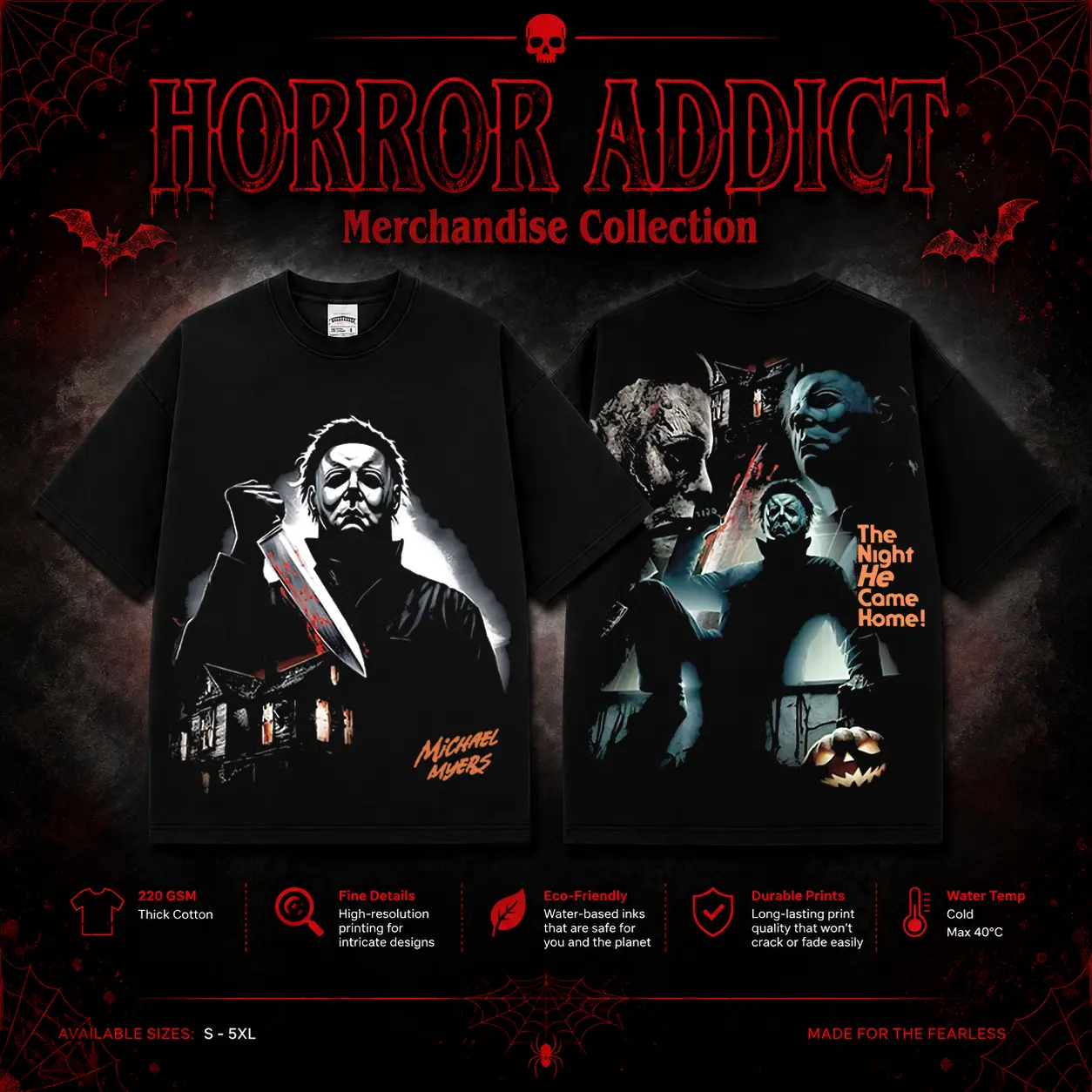 HORROR ADDICT Retro Michael Myers Killer Halloween Horror Costume Gildan Unisex T-Shirt, Sweatshirt & Hoodie, Premium Cotton Horror Movie Shirt, 90s Horror Movie Character Halloween Tee, Horror Icon Outfit, Spooky Halloween T-Shirt