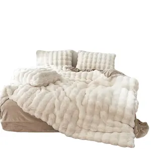 King Size Plush Bubble Blanket, Drawstring Design, Warm and Thick, Soft Flannel Material, Suitable for Sofa and Bed, All-Season Comfort