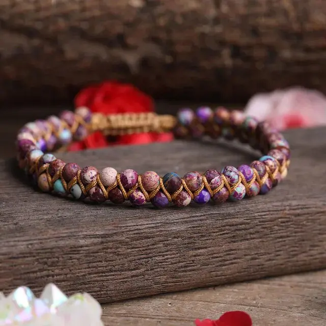 Natural Galaxy Sea Sediment 4mm Round Beads Hand-Woven Braided Healing Reiki Bracelet for Adults, Male-Female Casual Spiritual Friendship Jewelry Accessory with Sense of Tranquility