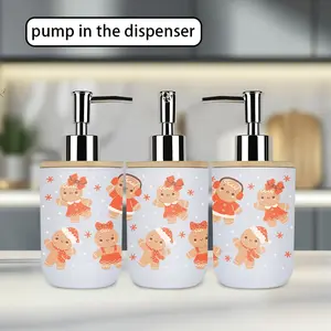 1pc Christmas dispenser, cartoon gingerbread man, dual-function toothbrush cup dispenser - reusable for shampoo, shower gel, bathroom, and kitchen use A Valentine's Day/Christmas gift (assembly required, parts inside the cup)