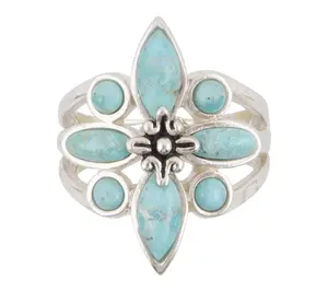 Barse Artisan Crafted Floral Blue Turquoise Ring