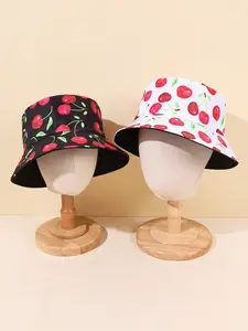 Cute Cherry Printed Bucket Hat, Breathable and Adjustable, Sweet Casual Outdoor Accessory, Perfect for Beach and Daily Wear
