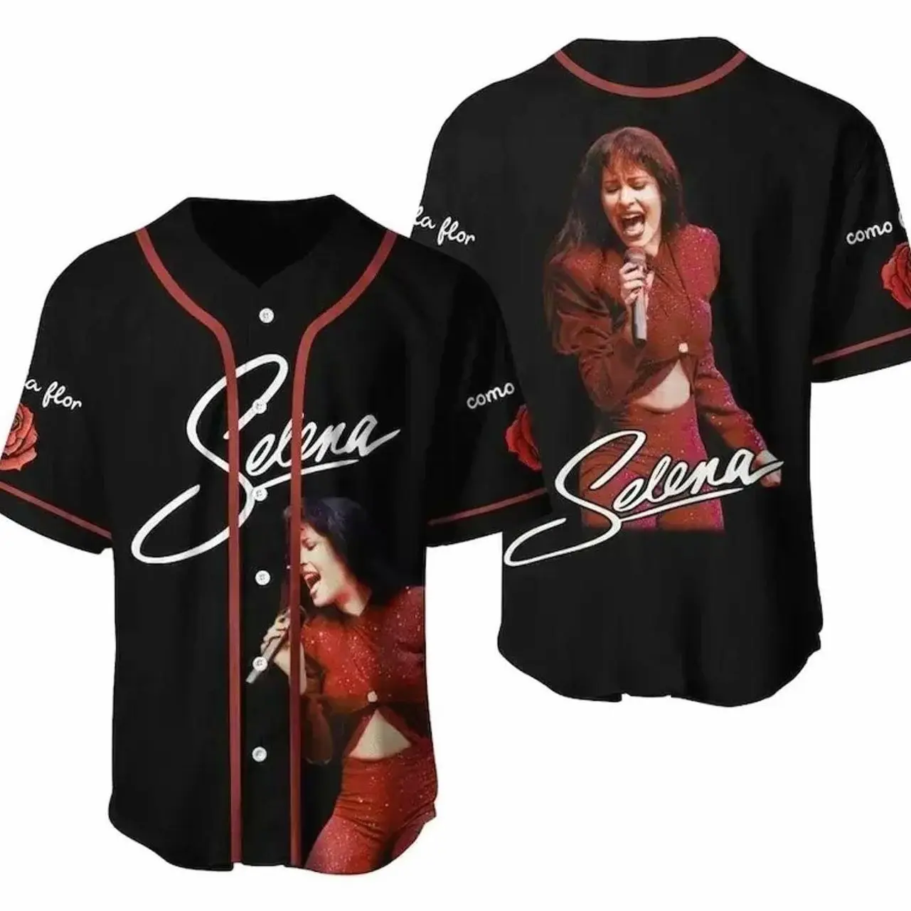 Selenaa Quintanilla Inspired Baseball Jersey – “Como La Flor” Latin Music Retro Fan Shirt Tejano Style Button Up 9B3 MGW