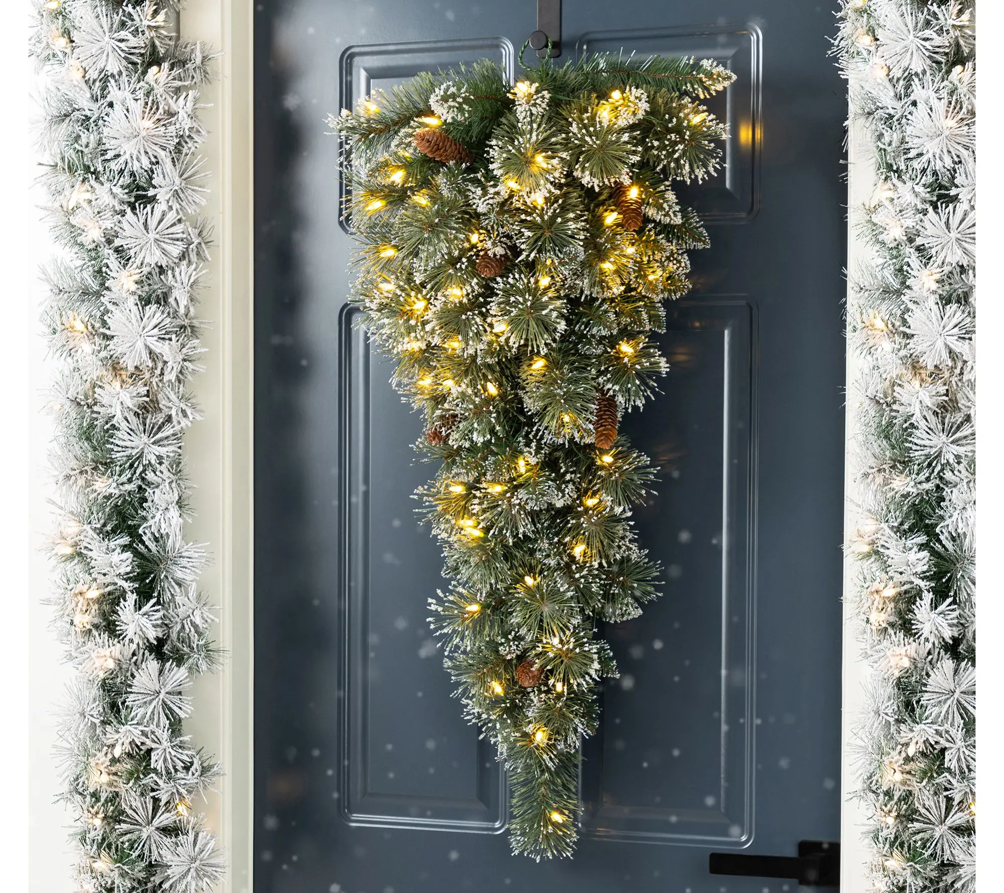 Glitzhome 3' Pre-Lit Greenery Pinecones Christmas Teardrop