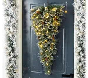 Glitzhome 3' Pre-Lit Greenery Pinecones Christmas Teardrop