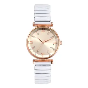 Women’s Expansion Band Watch, Easy Reader Analog Quartz Bracelet Watch with Rhinestone Roman Numerals, Stretch Stainless Steel Band, Dainty Waterproof Fashion Watch for Women